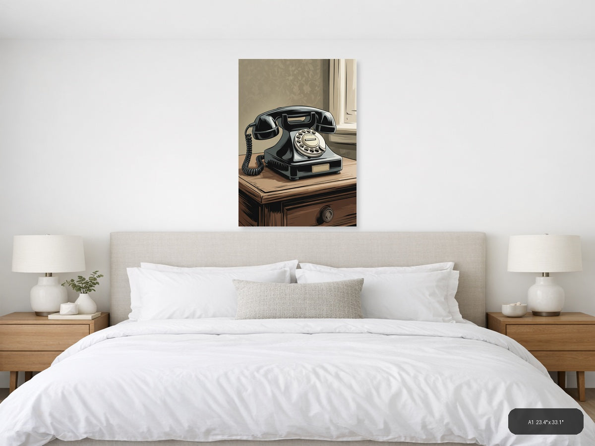 Vintage Rotary Telephone Illustration Wall Art — A1 / Bedroom