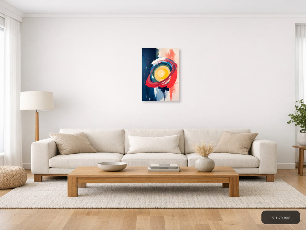 Abstract Concentric Eye Circle Red Blue Yellow Wall Art — A3 / Living Room