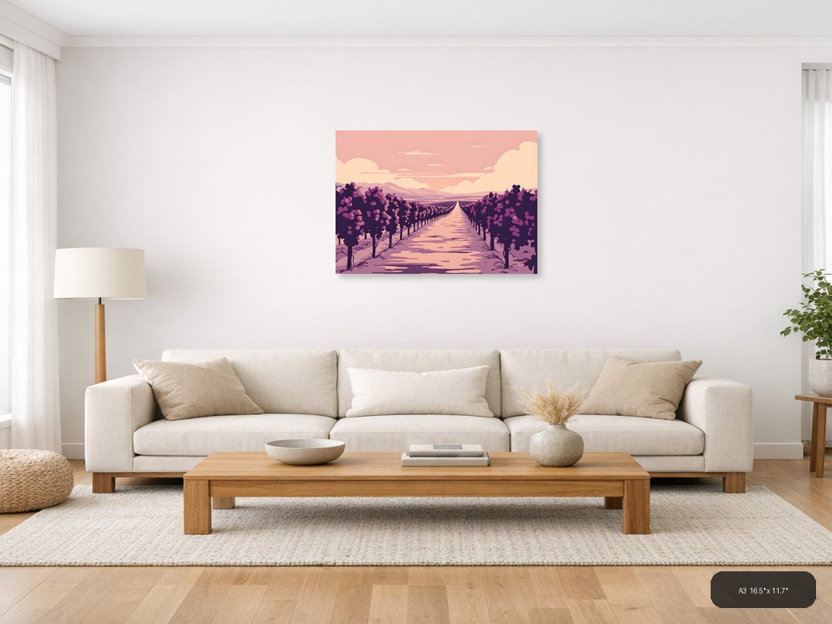 Vintage Purple Vineyard Landscape Wall Art — A3 / Living Room