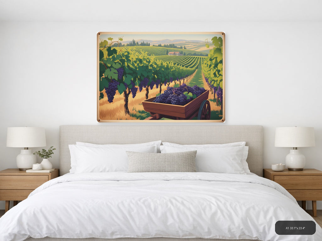 Vintage Tuscan Vineyard Harvest Landscape Wall Art — A1 / Bedroom