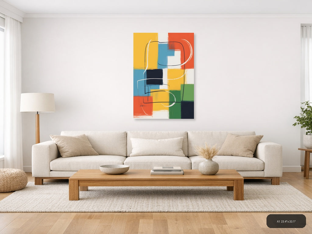 Colorful Abstract Geometric Blocks Lines Wall Art — A1 / Living Room