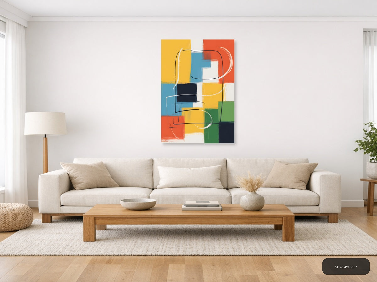 Colorful Abstract Geometric Blocks Lines Wall Art — A1 / Living Room