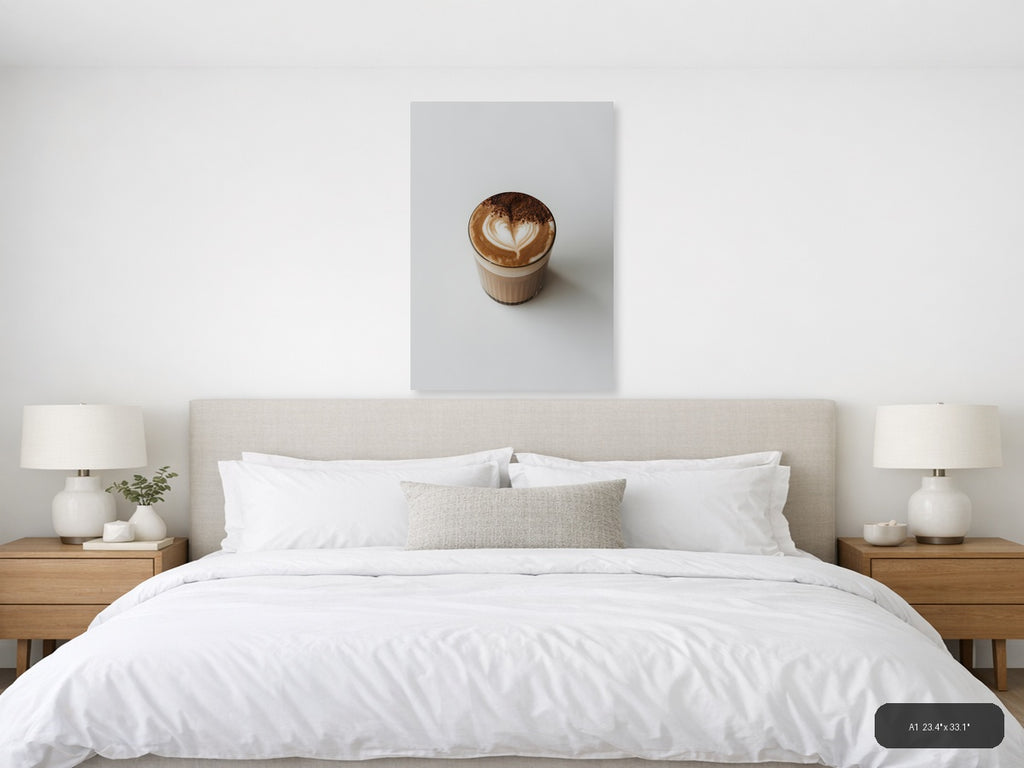 Minimalist Coffee Latte Art Heart Print Wall Art — A1 / Bedroom