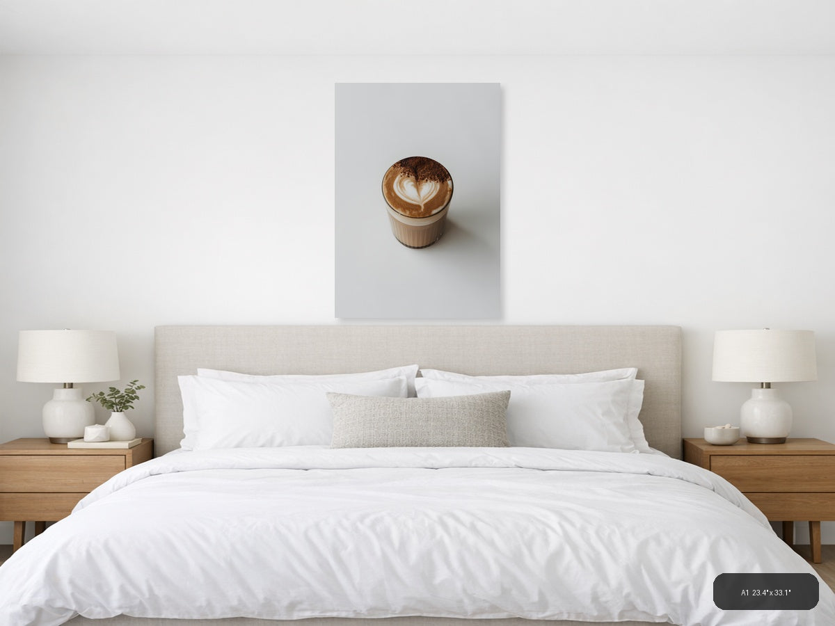 Minimalist Coffee Latte Art Heart Print Wall Art — A1 / Bedroom