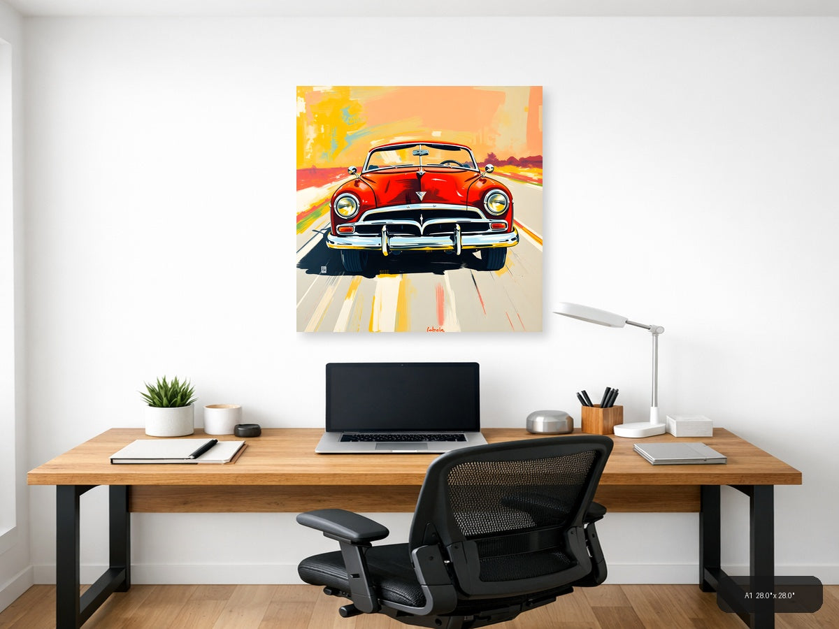 Classic Red Convertible Car Abstract Wall Art — A1 / Office