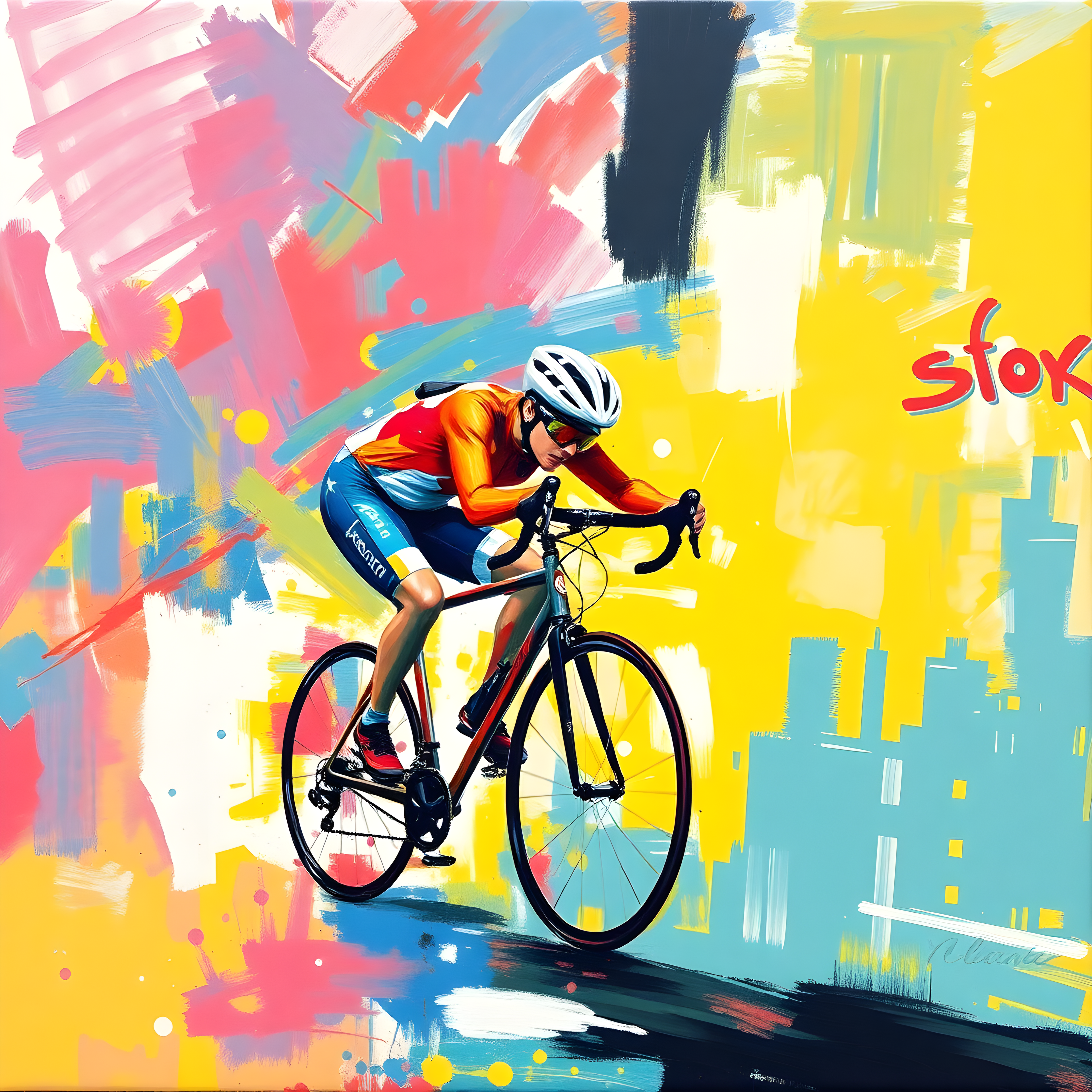 Colorful Cyclist Abstract Pop Art Wall Art