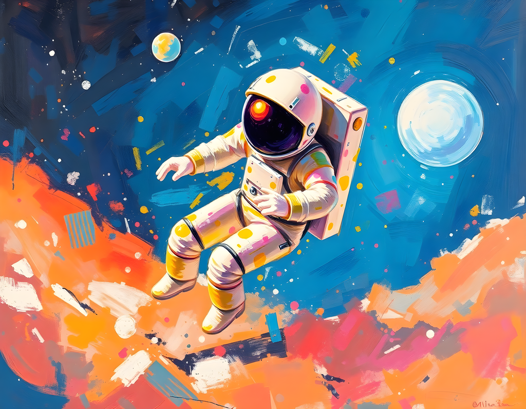 Colorful Astronaut in Space Abstract Wall Art