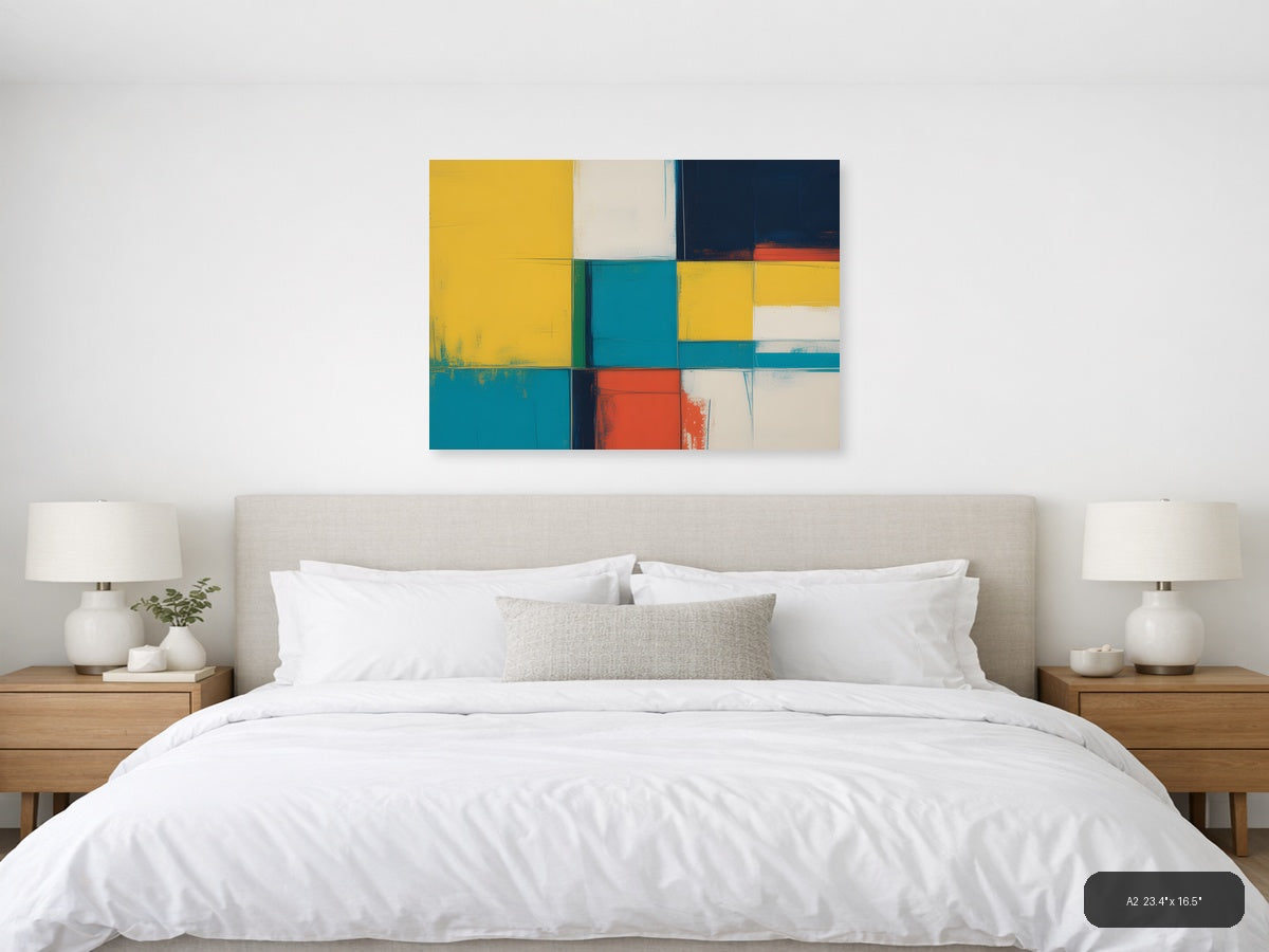 Colorful Geometric Blocks Abstract Canvas Wall Art — A2 / Bedroom