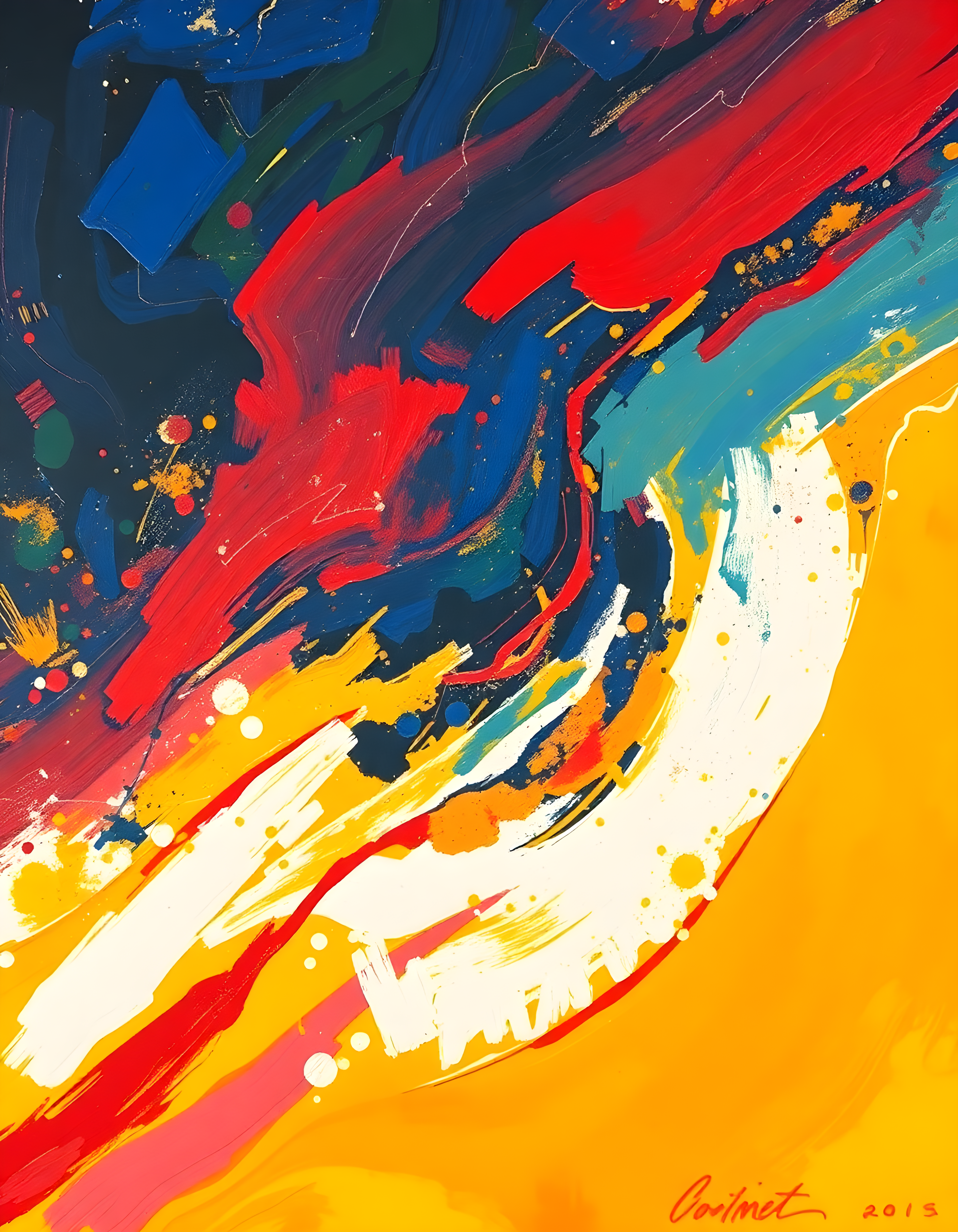 Bold Abstract Swirls Red Blue Yellow Wall Art