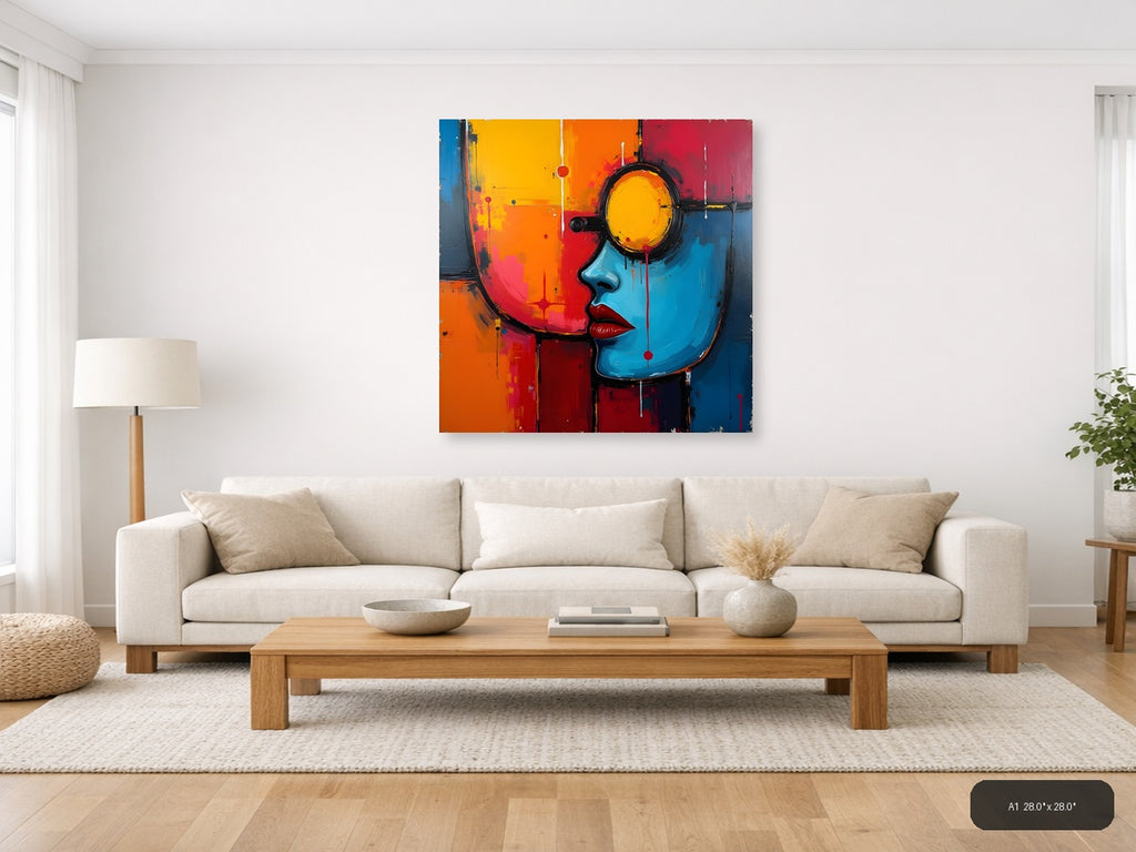 Colorful Abstract Face Profile Yellow Eye Wall Art — A1 / Living Room
