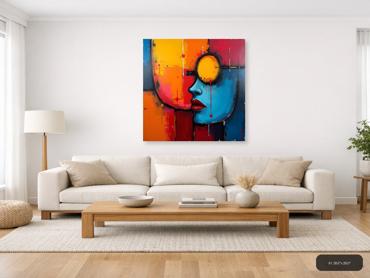 Colorful Abstract Face Profile Yellow Eye Wall Art — A1 / Living Room