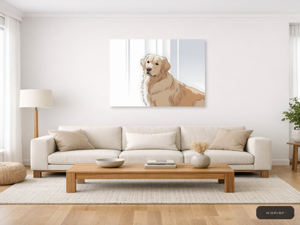 Golden Retriever Portrait Minimalist Wall Art — A2 / Living Room