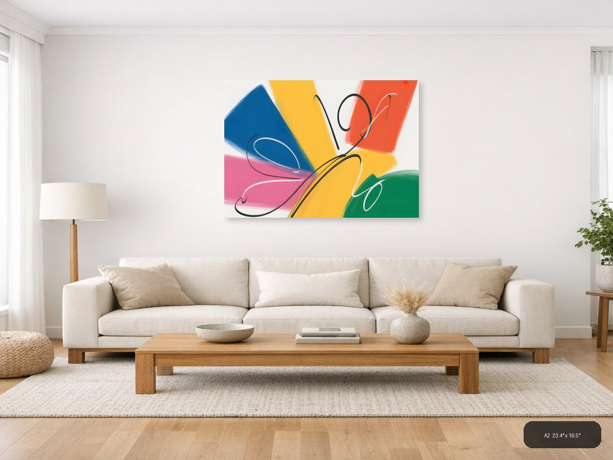 Colorful Abstract Butterfly with Paint Strokes Wall Art — A2 / Living Room
