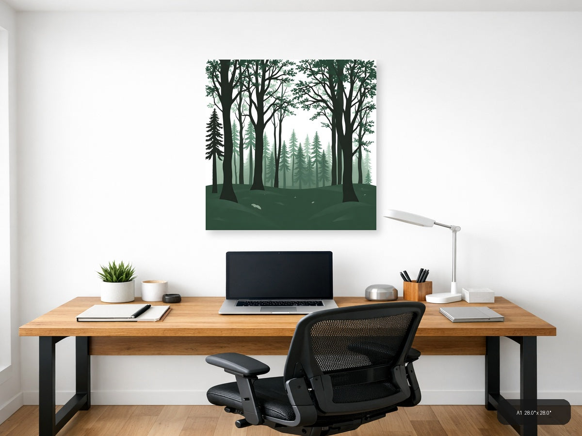 Minimalist Forest Deep Woods Layered Tree Wall Art — A1 / Office