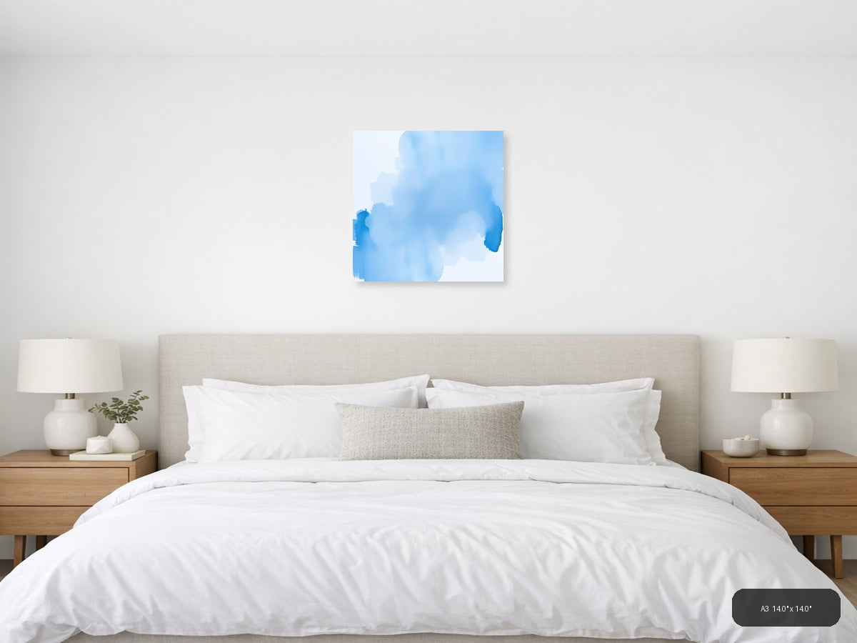 Abstract Blue Watercolor Cloud Formation Wall Art — A3 / Bedroom