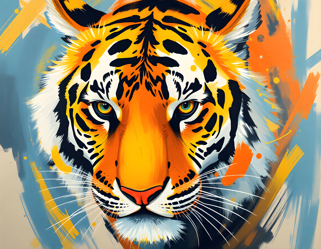 Abstract Tiger Face Portrait Modern Colorful Wall Art