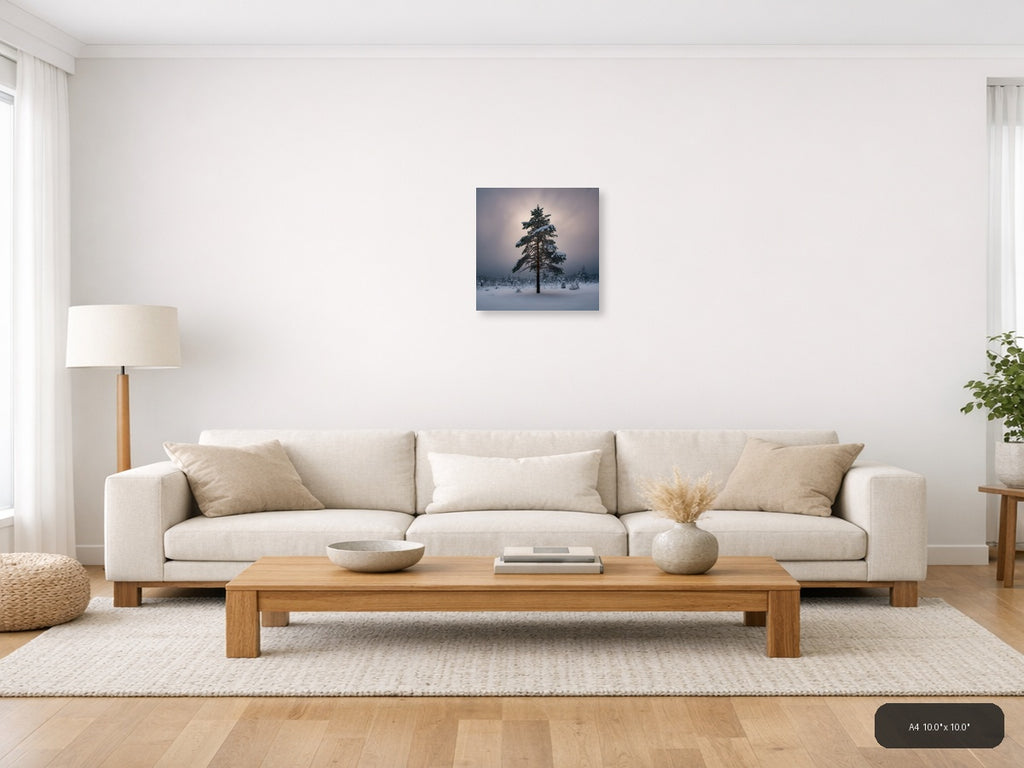 Snow-Covered Pine Tree Winter Forest Photography Wall Art — A4 / Living Room