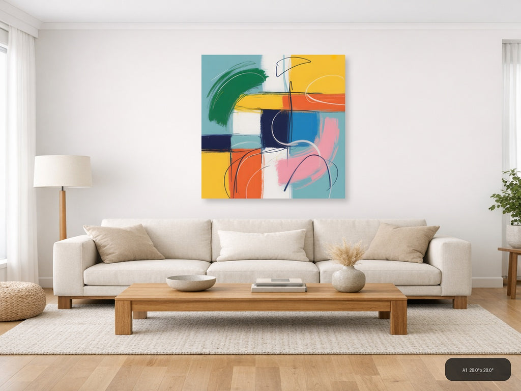 Colorful Abstract Geometric Blocks and Lines Wall Art — A1 / Living Room