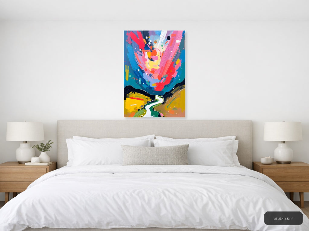 Vibrant Abstract Landscape with River - Colorful Wall Art — A1 / Bedroom