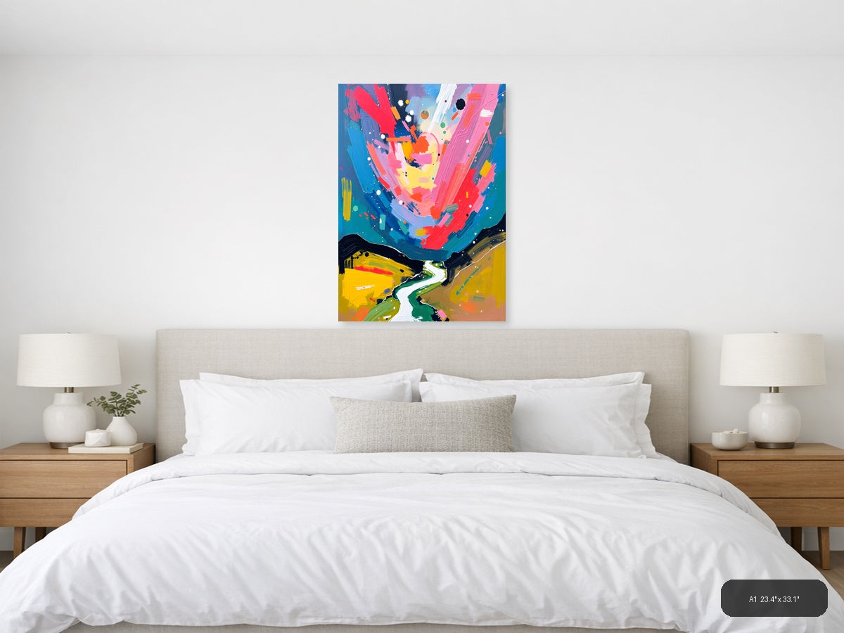 Vibrant Abstract Landscape with Winding River Wall Art — A1 / Bedroom