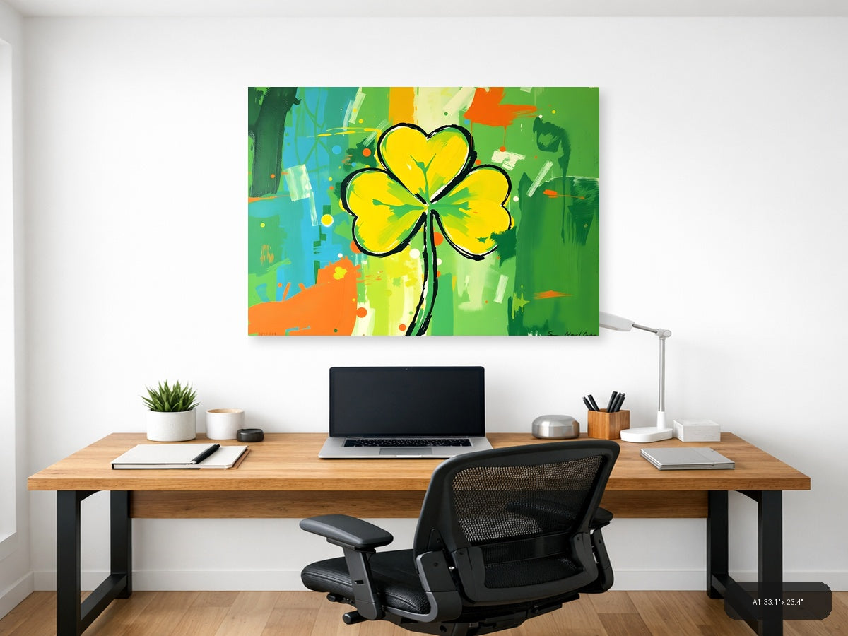 Yellow Four-Leaf Clover Abstract Flower Wall Art — A1 / Office