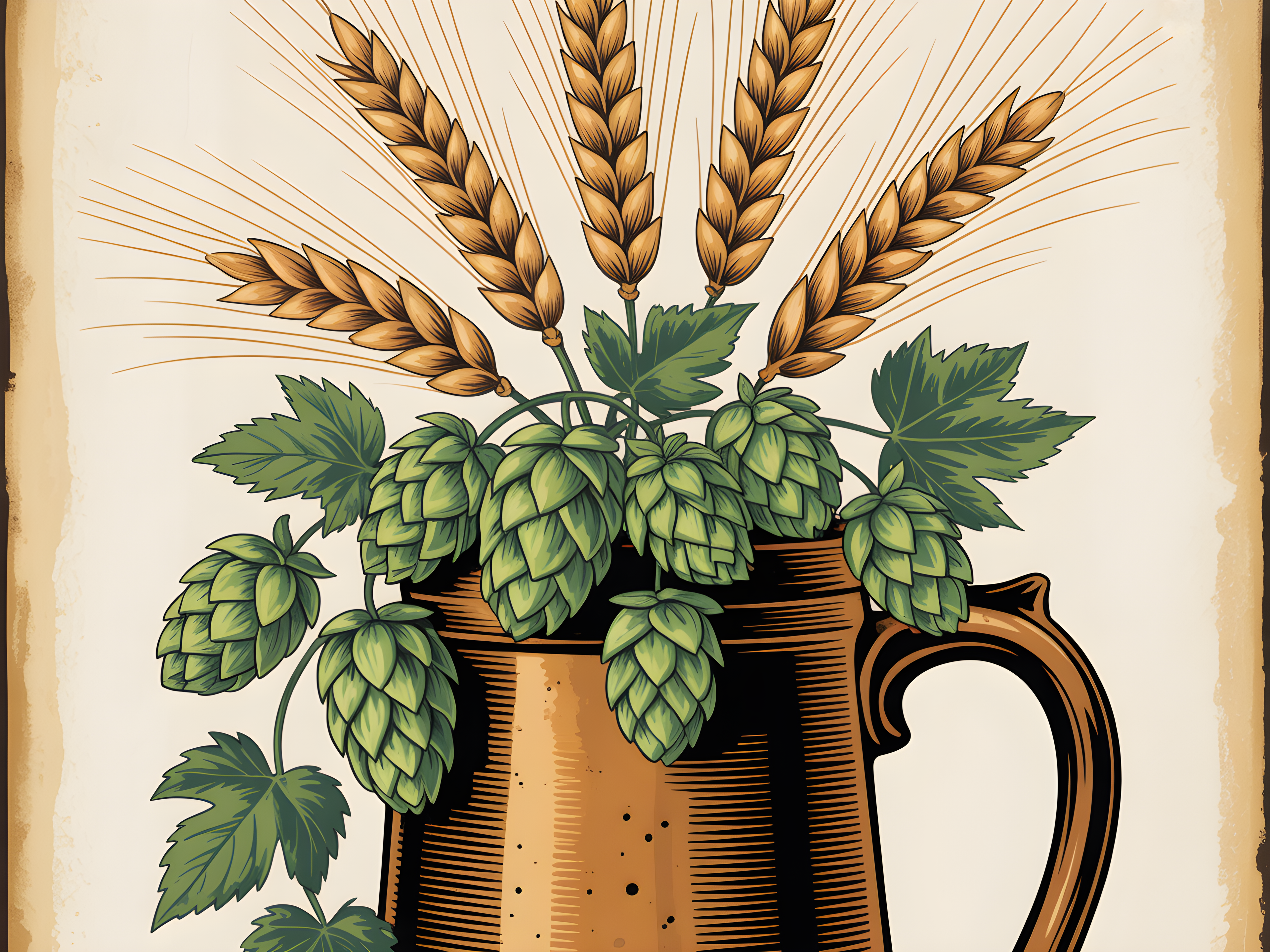 Vintage Beer Hops and Wheat Botanical Wall Art