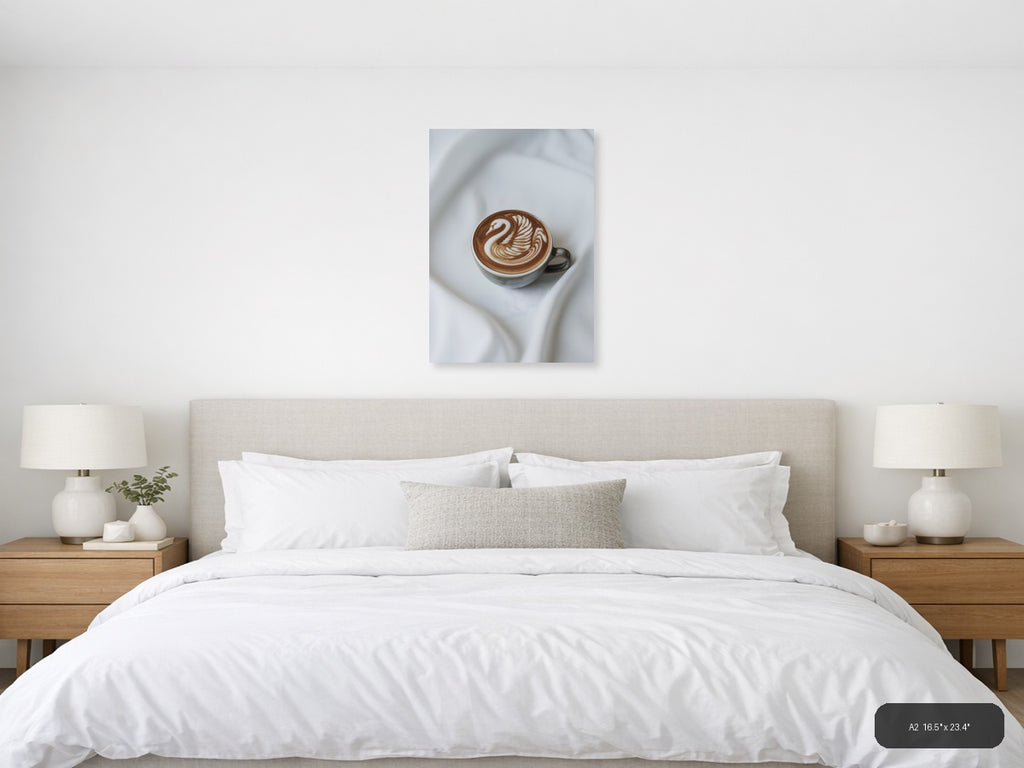 Swan Latte Art Minimalist Coffee Wall Art — A2 / Bedroom