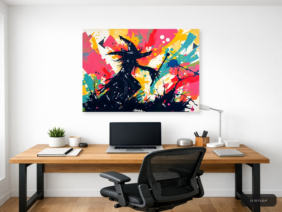 Abstract Black Silhouette Colorful Splash Wall Art — A1 / Office