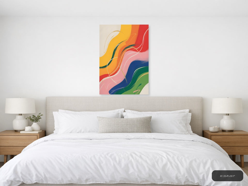 Colorful Abstract Waves Rainbow Flow Wall Art — A1 / Bedroom
