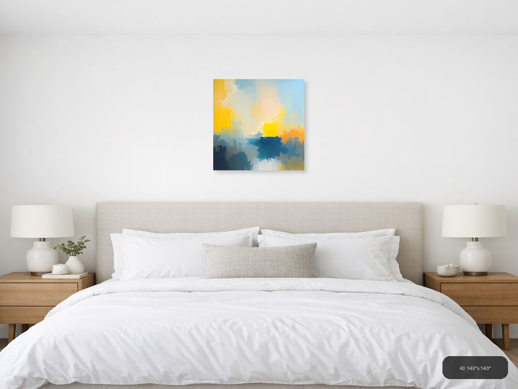Abstract Waterfront Sunrise with Yellow Sky Wall Art — A3 / Bedroom