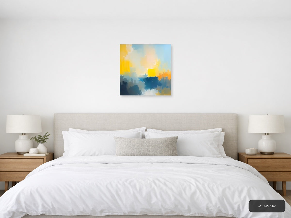 Abstract Waterfront Sunrise with Yellow Sky Wall Art — A3 / Bedroom