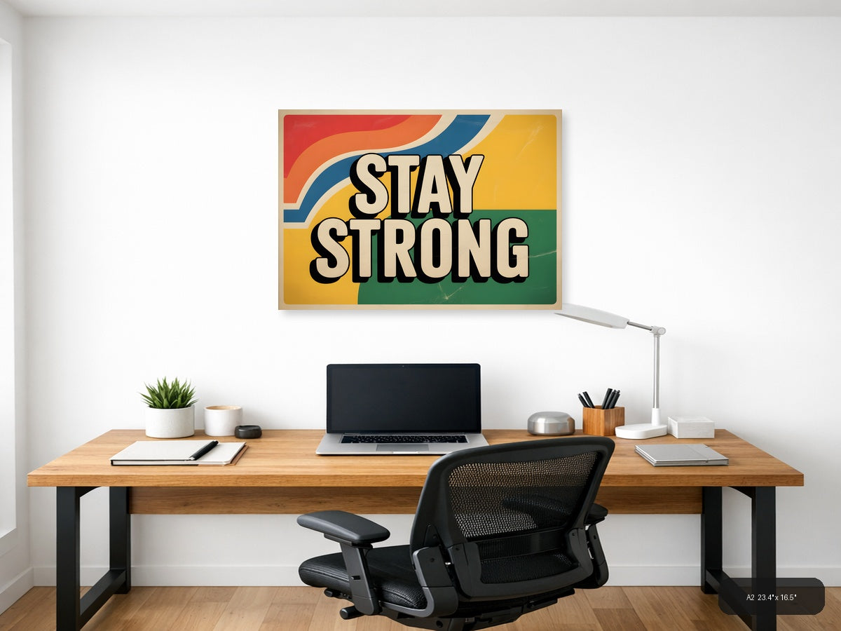 Stay Strong Vintage Retro Motivational Wall Art — A2 / Office
