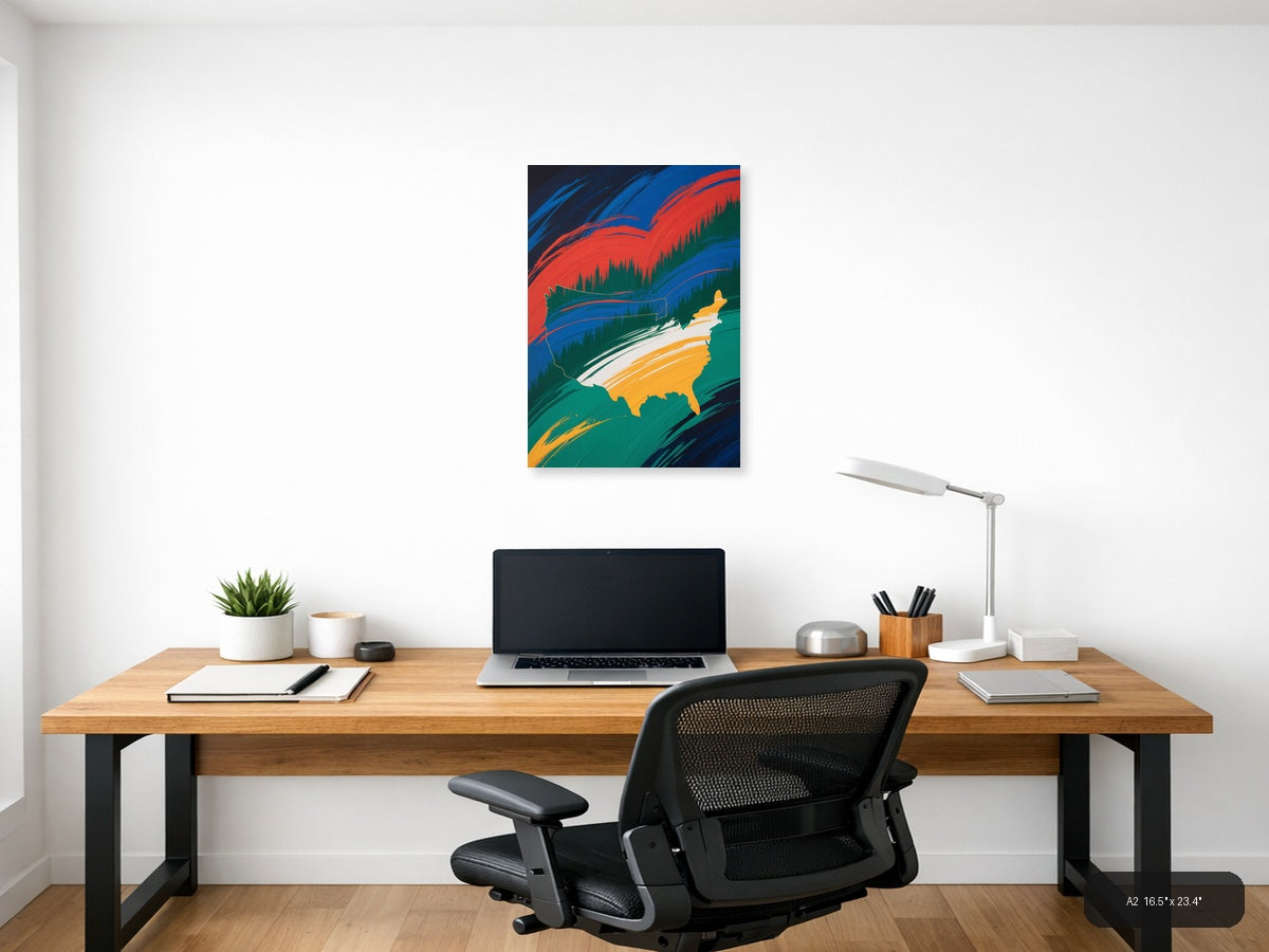 Abstract USA Map with Flowing Ribbons - Modern Wall Art — A2 / Office