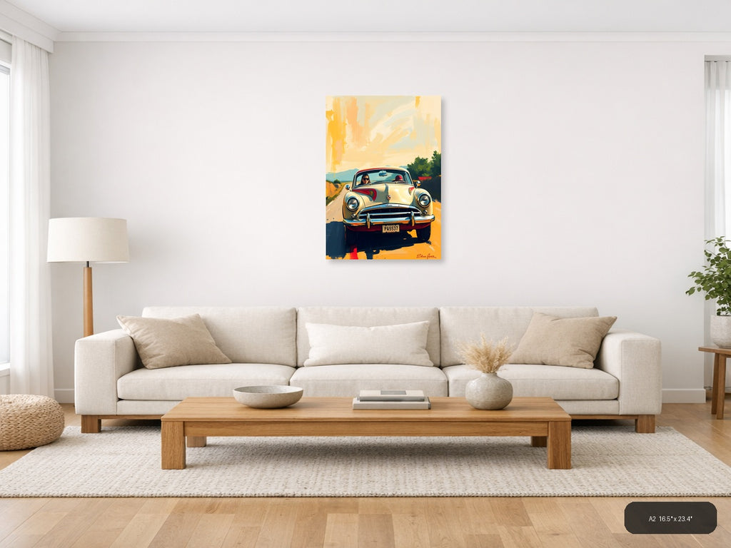 Vintage Convertible Road Trip Abstract Wall Art — A2 / Living Room