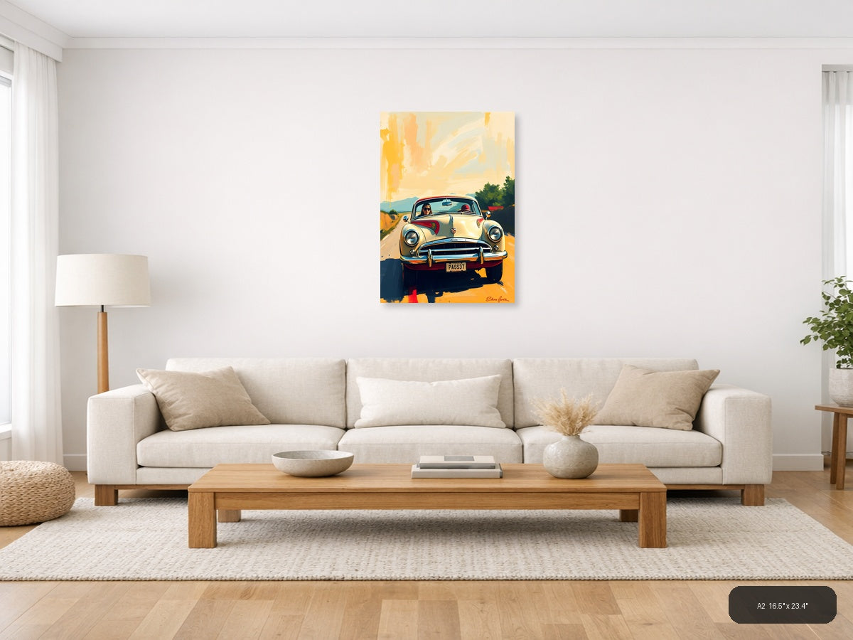 Vintage Convertible Road Trip Abstract Wall Art — A2 / Living Room