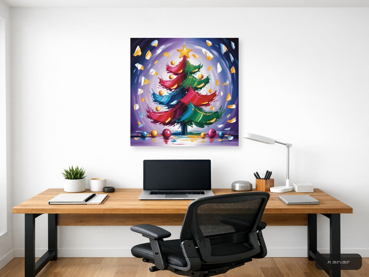 Abstract Christmas Tree with Gold Star | Modern Wall Art — A1 / Office
