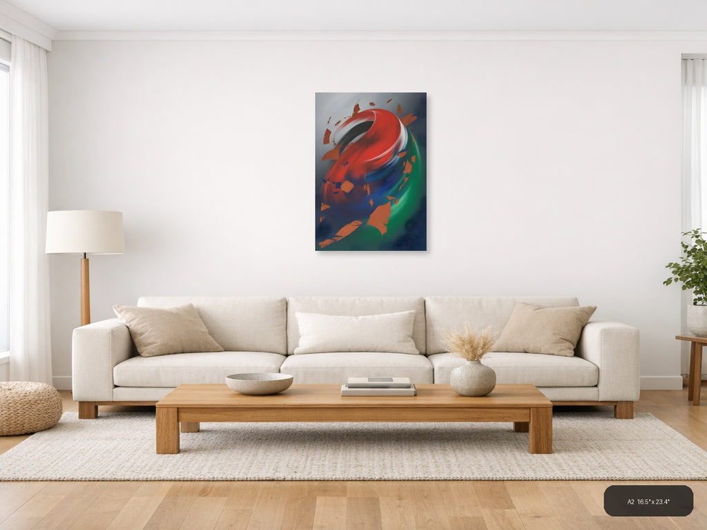 Abstract Swirling Globe Red Blue Green Wall Art — A2 / Living Room