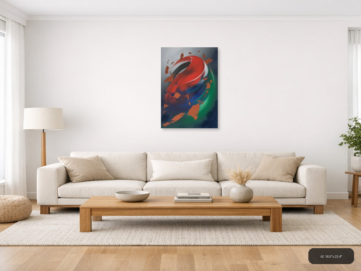 Abstract Swirling Globe Red Blue Green Wall Art — A2 / Living Room