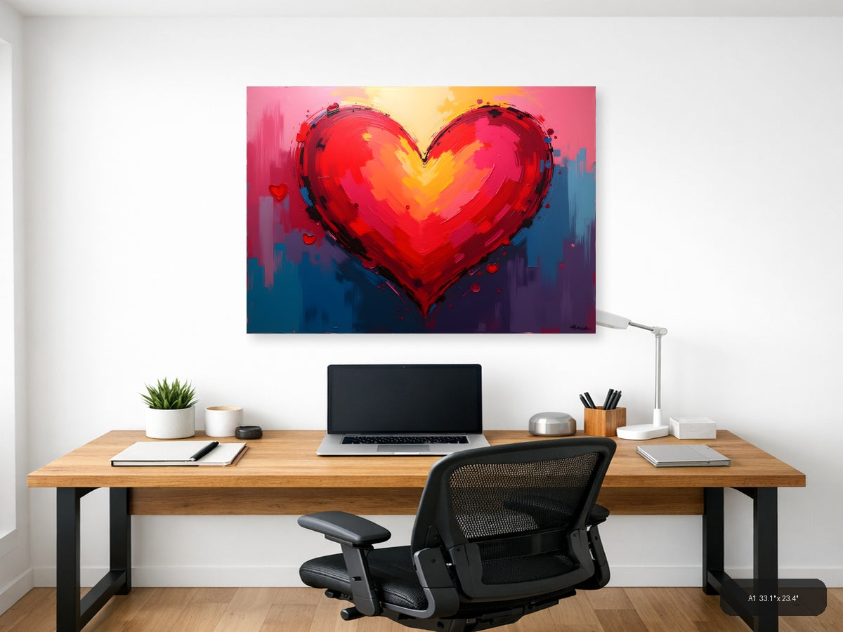 Bold Red Heart Abstract Painting - Modern Wall Art — A1 / Office
