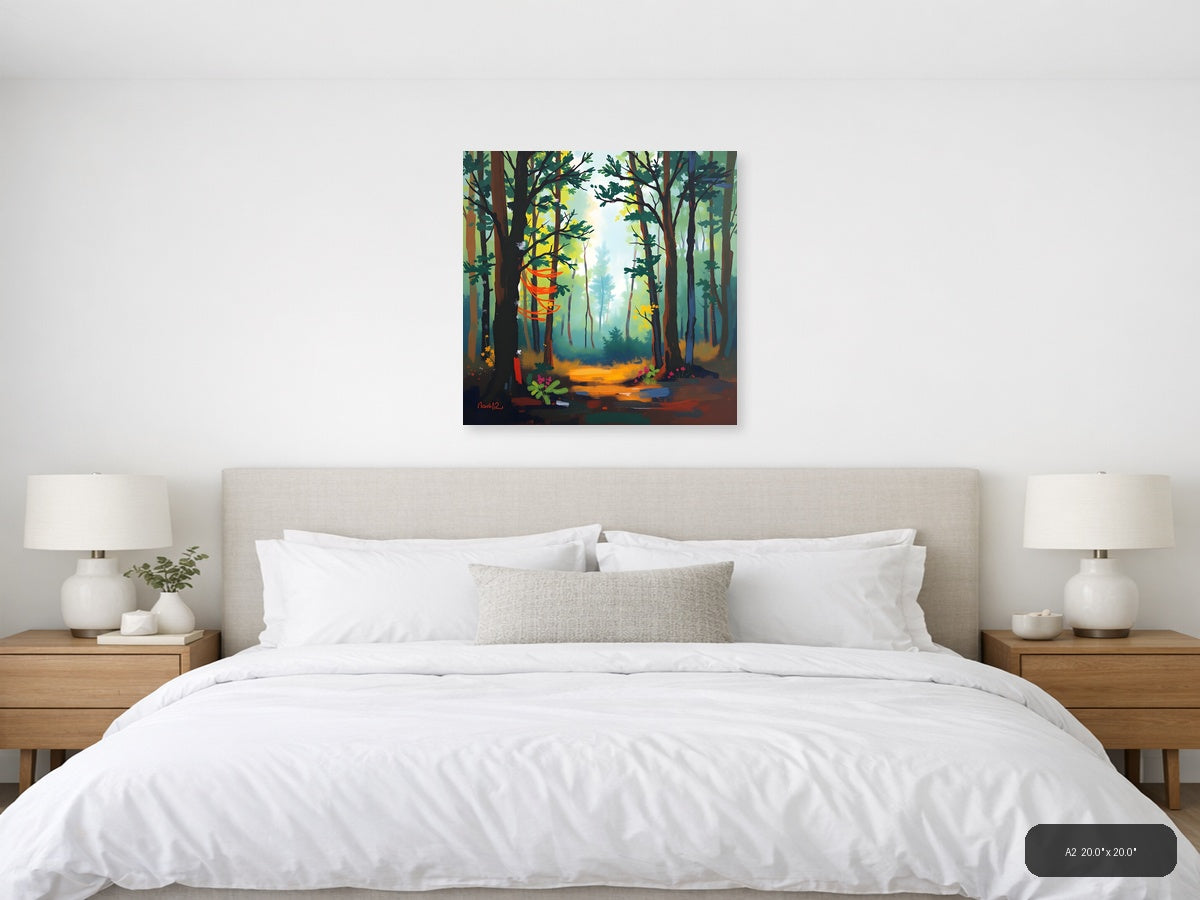Abstract Forest Path with Orange Light - Modern Wall Art — A2 / Bedroom