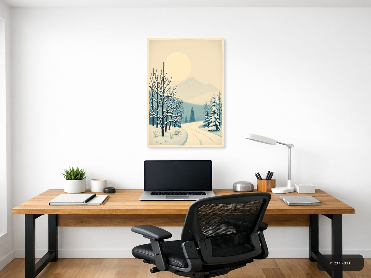 Vintage Winter Landscape with Snow-Covered Trees Wall Art — A1 / Office