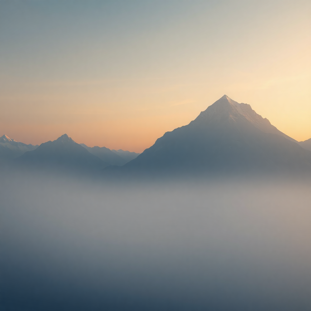 Misty Mountain Peak Minimalist Sunrise Wall Art