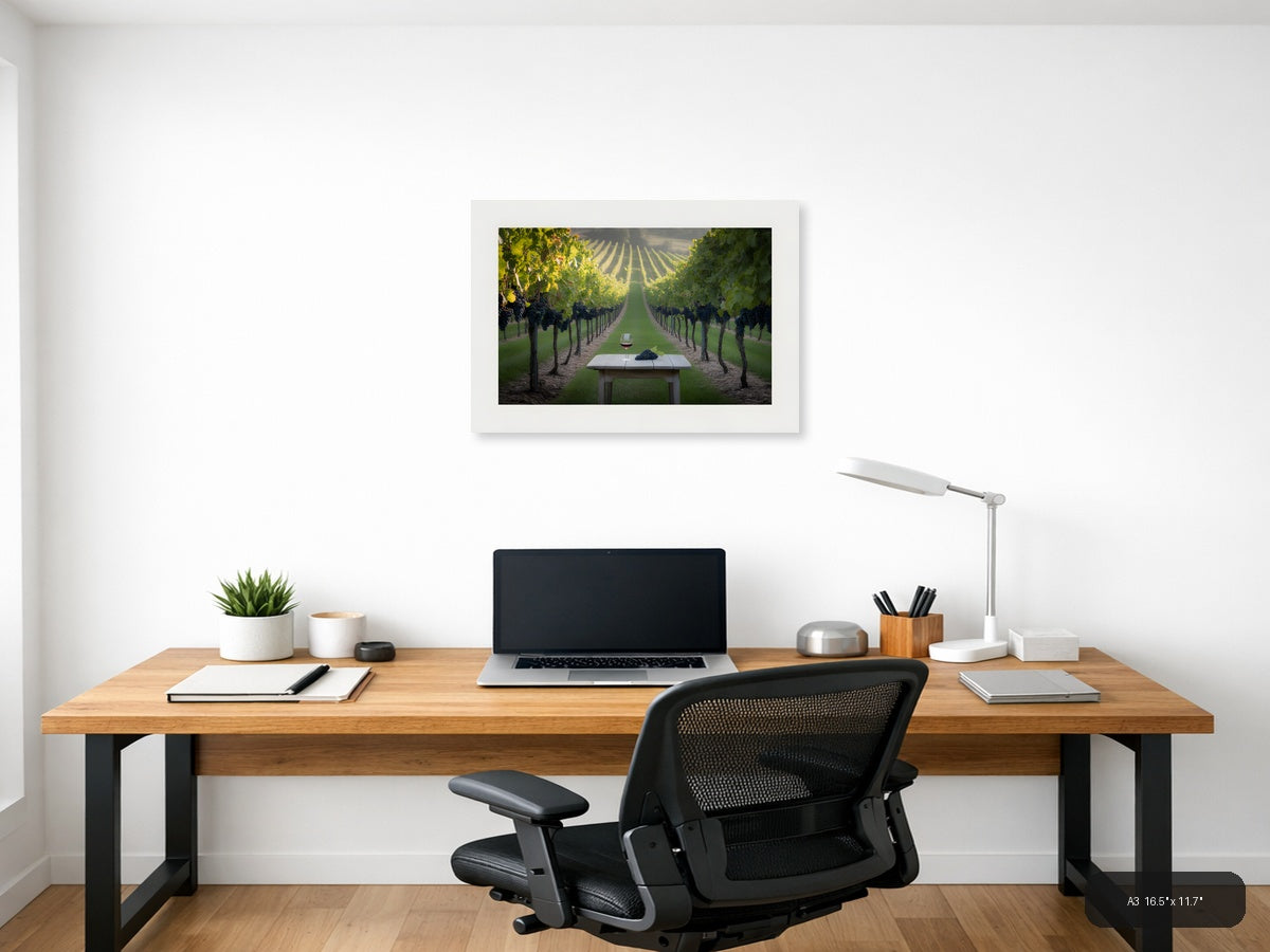 Vineyard Path Wine Glass Minimalist Landscape Wall Art — A3 / Office