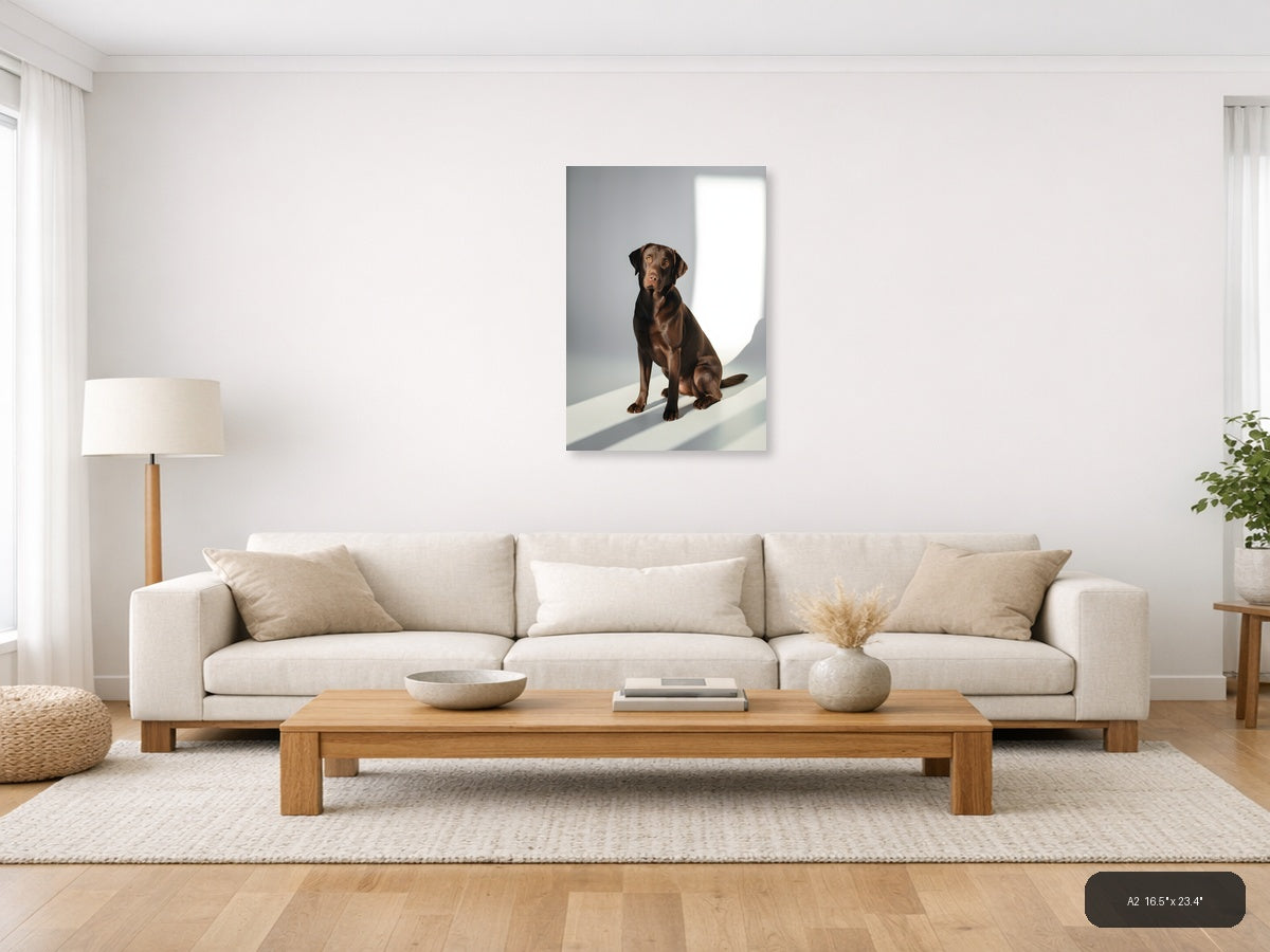 Chocolate Labrador Portrait Minimalist Wall Art — A2 / Living Room