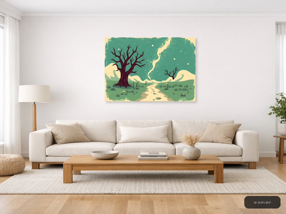 Vintage Landscape with Dead Trees & Winding Path Wall Art — A2 / Living Room