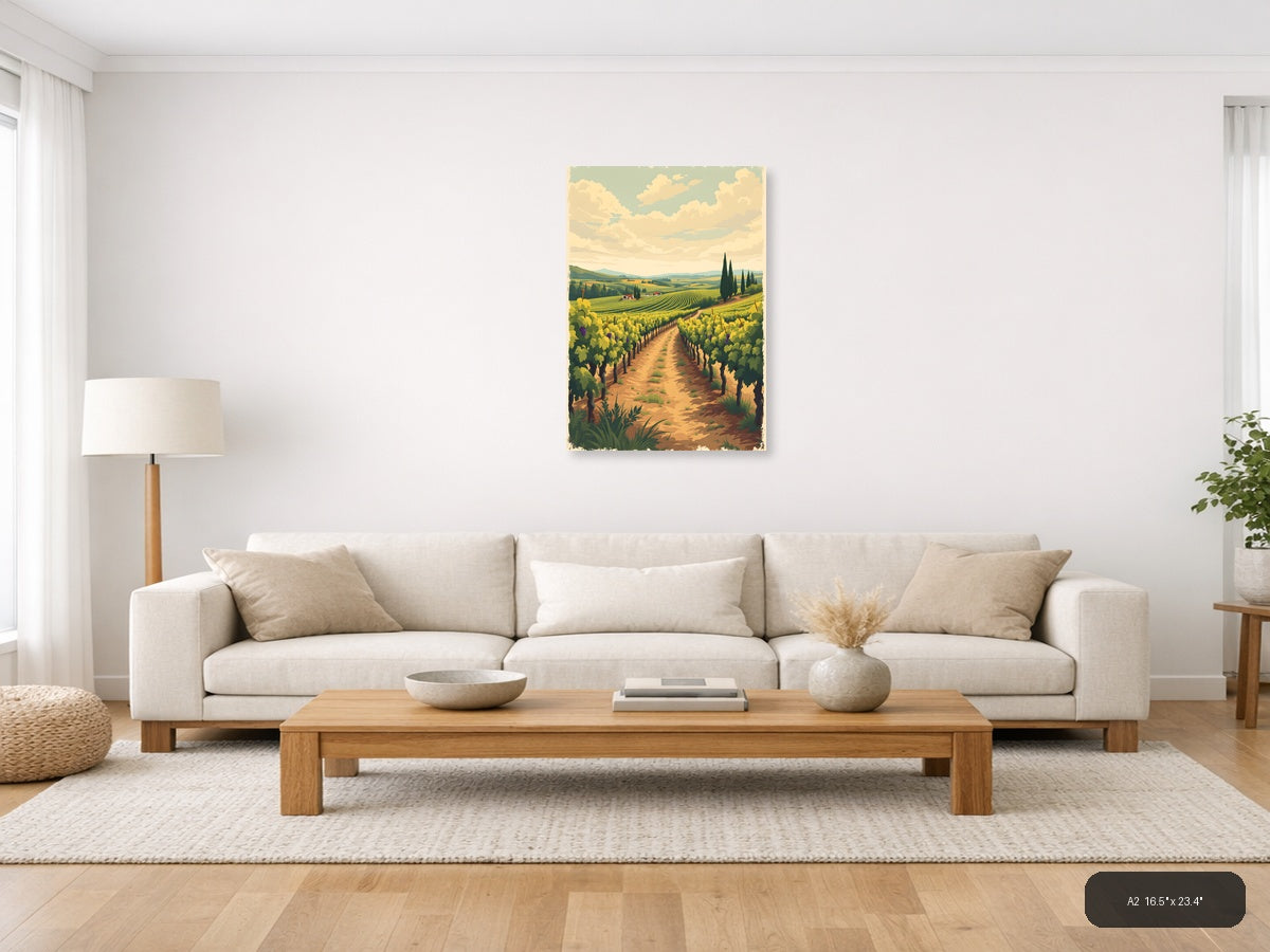 Vintage Tuscany Vineyard Landscape Wall Art — A2 / Living Room