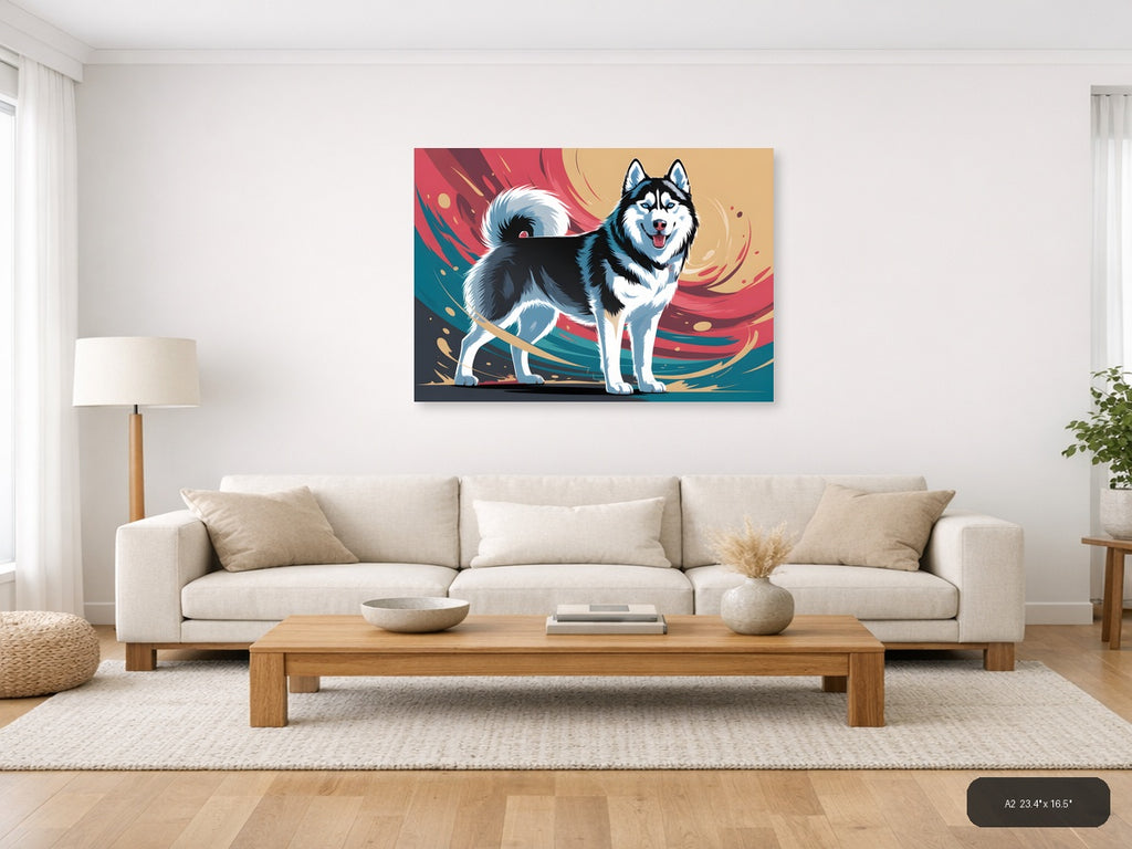 Colorful Husky Dog Abstract Modern Wall Art — A2 / Living Room