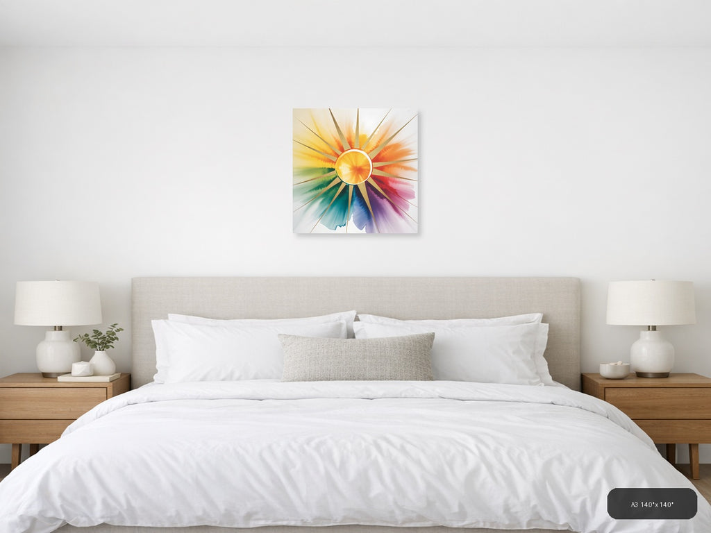 Golden Sun Watercolor Chakra Spectrum Wall Art — A3 / Bedroom