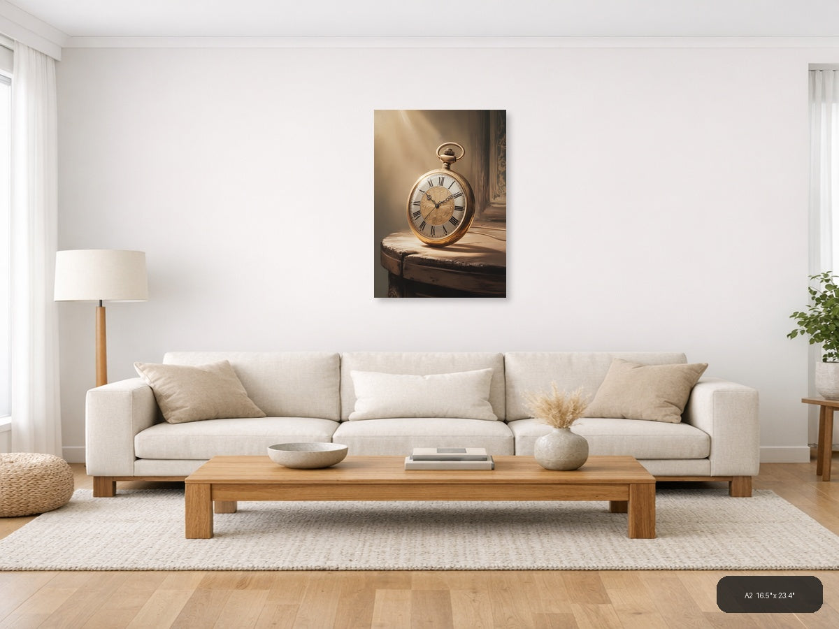 Vintage Gold Pocket Watch on Wood - Steampunk Wall Art — A2 / Living Room