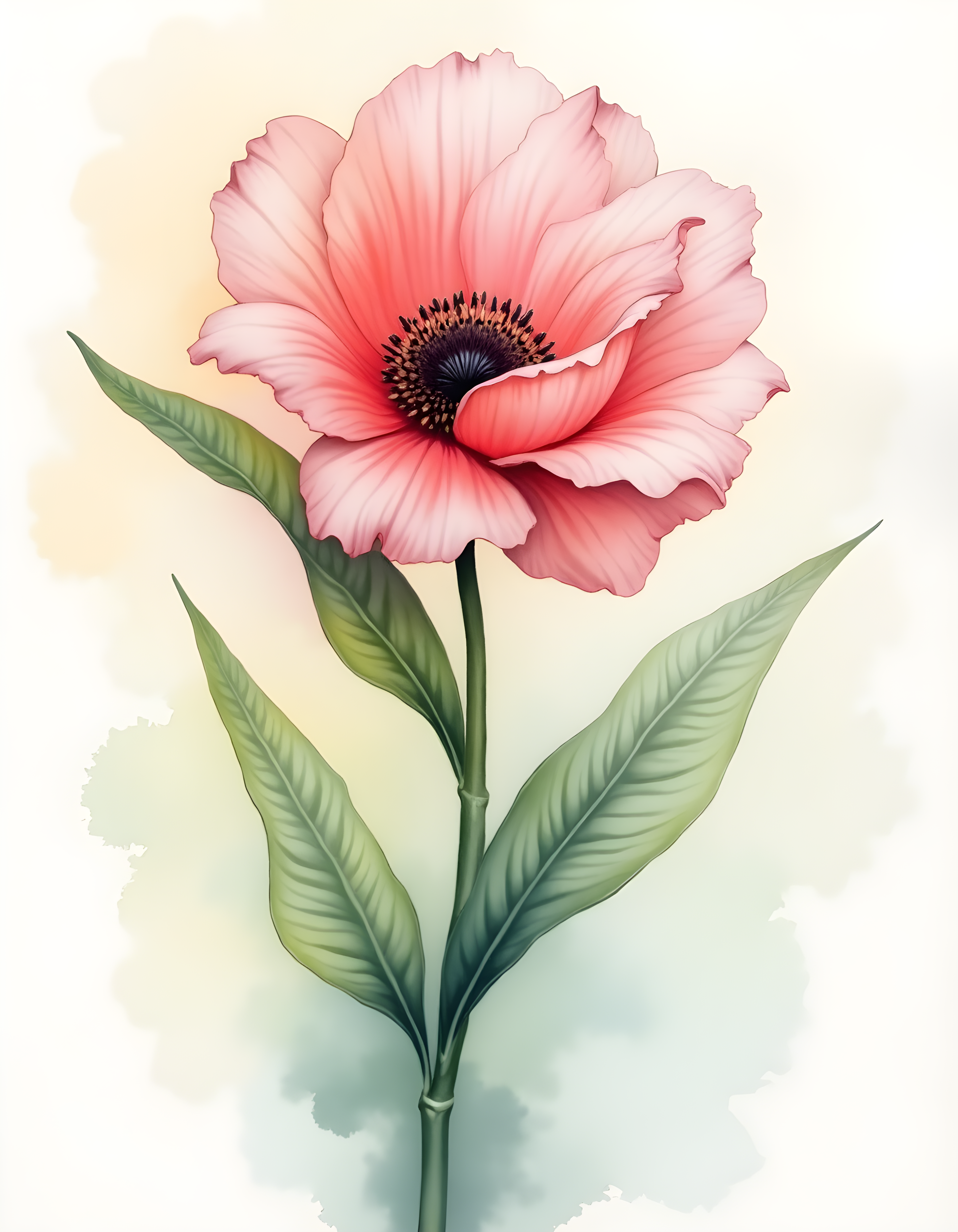 Pink Gerbera Flower Watercolor Portrait Wall Art